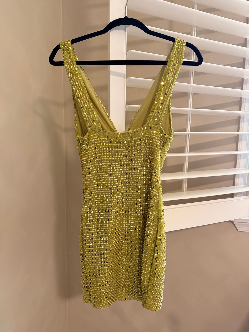 White Fox Boutique Lime Sequin V-Neck Bodycon Mini Dress - Picture 3 of 5